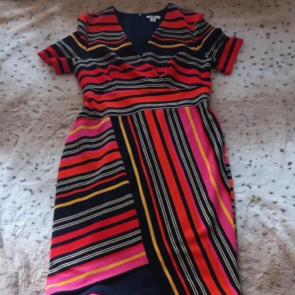 Cato Orange Black Sheath Midi Dress V-Neck Short Sleeve - Picture 13 of 14